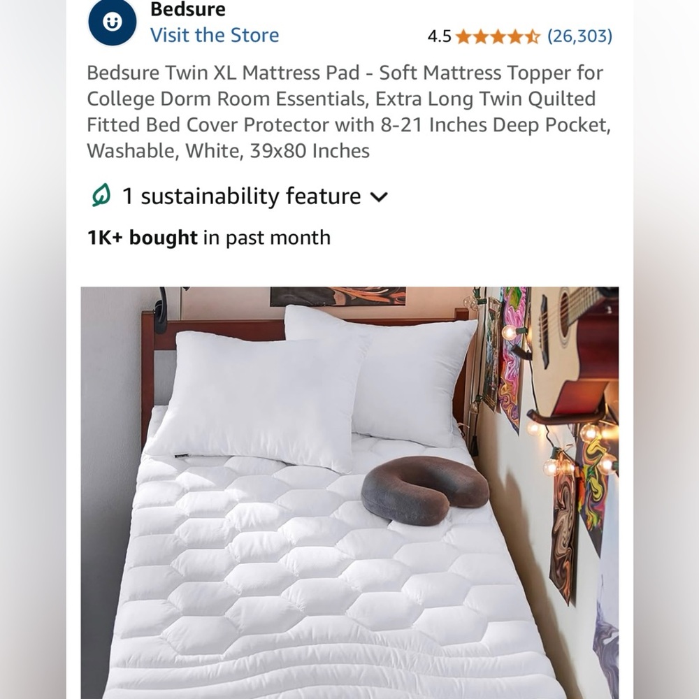 Bedsure White Soft Mattress Topper Quilted for XL Twin - NWT